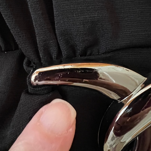 EUC Black V-Neck Blouse with 3/4 Sleeves and Silvery Chain Link Detail (small) - Picture 9 of 9